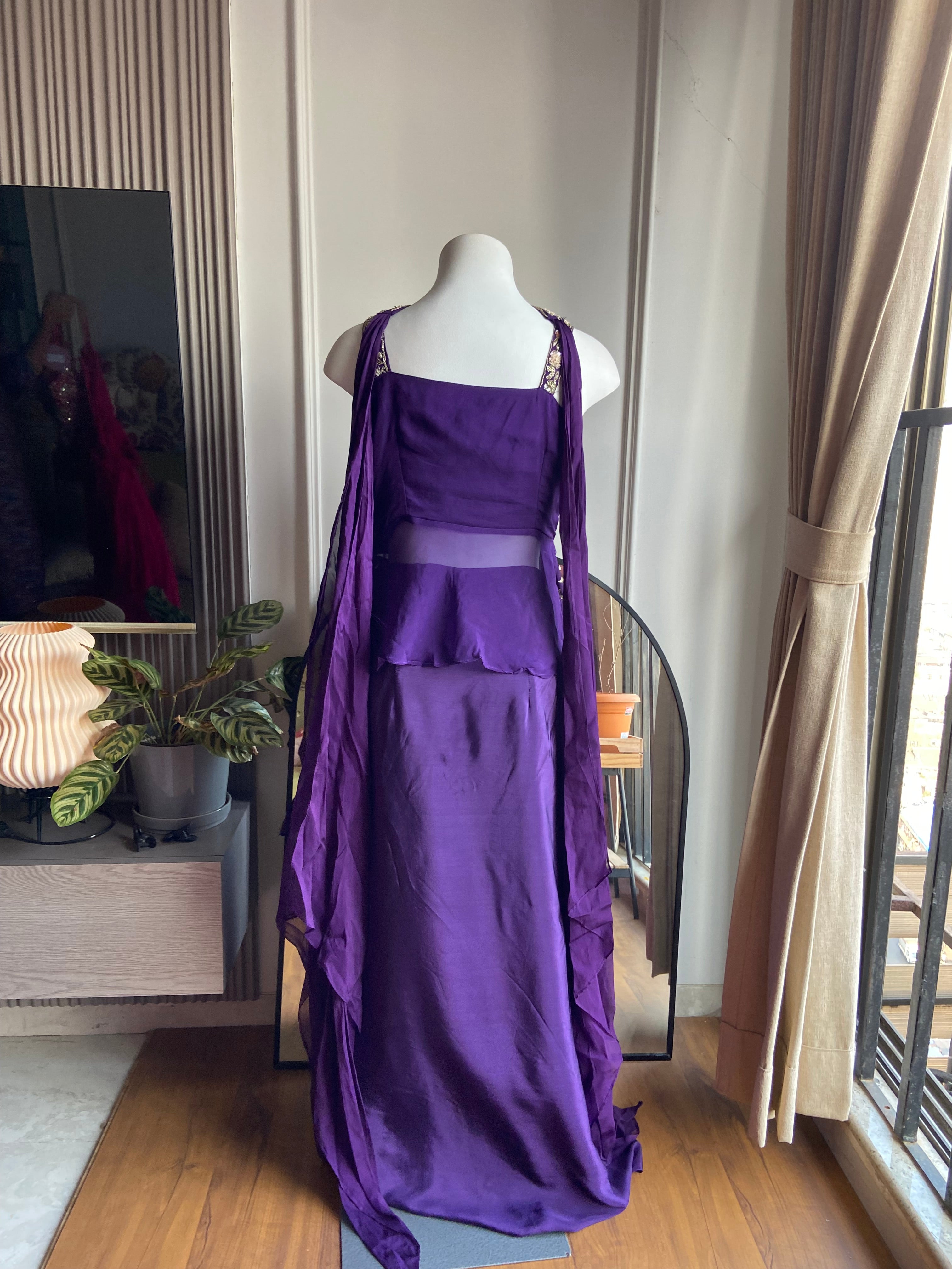 Menka crop top coord set with skirt (purple)