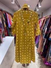 Pavithra  Polka Dot Cotton Dress-Yellow