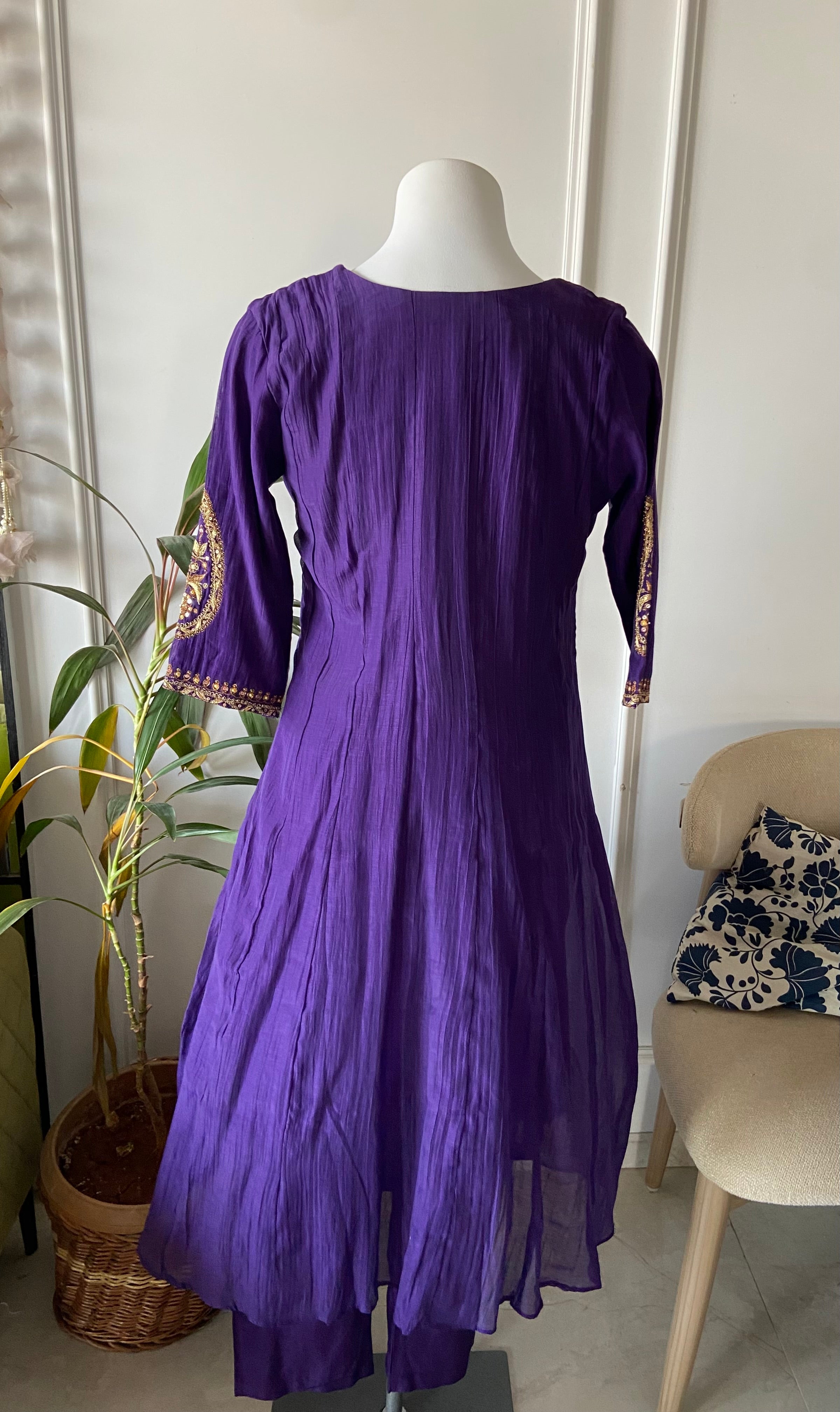 Tanya Mul Chanderi Handwork Dress- Purple