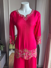 Tanisha Short Kurta Handwork Plazzo - Pink