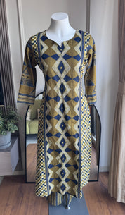 Heer Chequered Cotton Dress-Mehndi Green