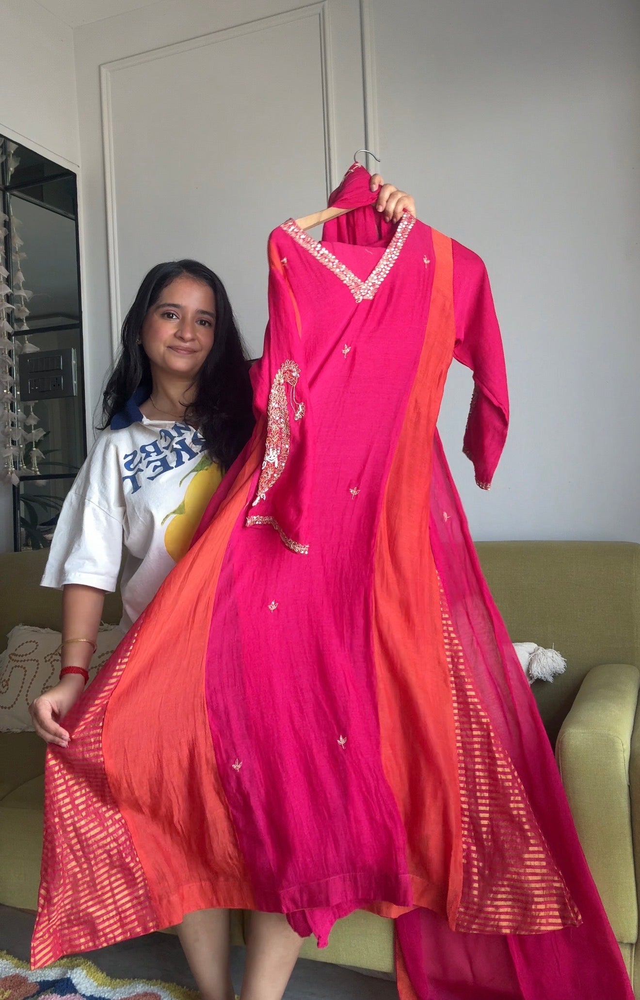 Prachi Dual Tone With Tissue PatcheDress-Pink