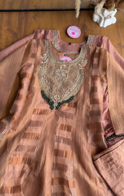 Mahi Emerald Yoke Tissue Dress-Peach