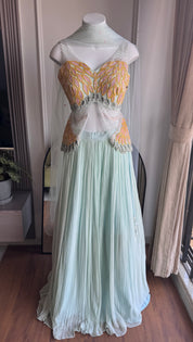 Sahiba hand work lehenga- Dusty Blue