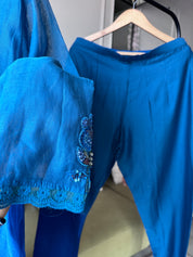 Vidhi Aline embroidered hand work sleeve mul Chanderi dress(Preorder 10 days)- Blue