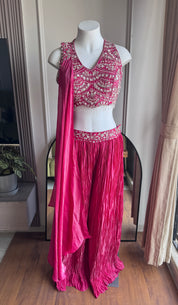 Sana halter neck blouse with palazzo and choker dupatta - Pink