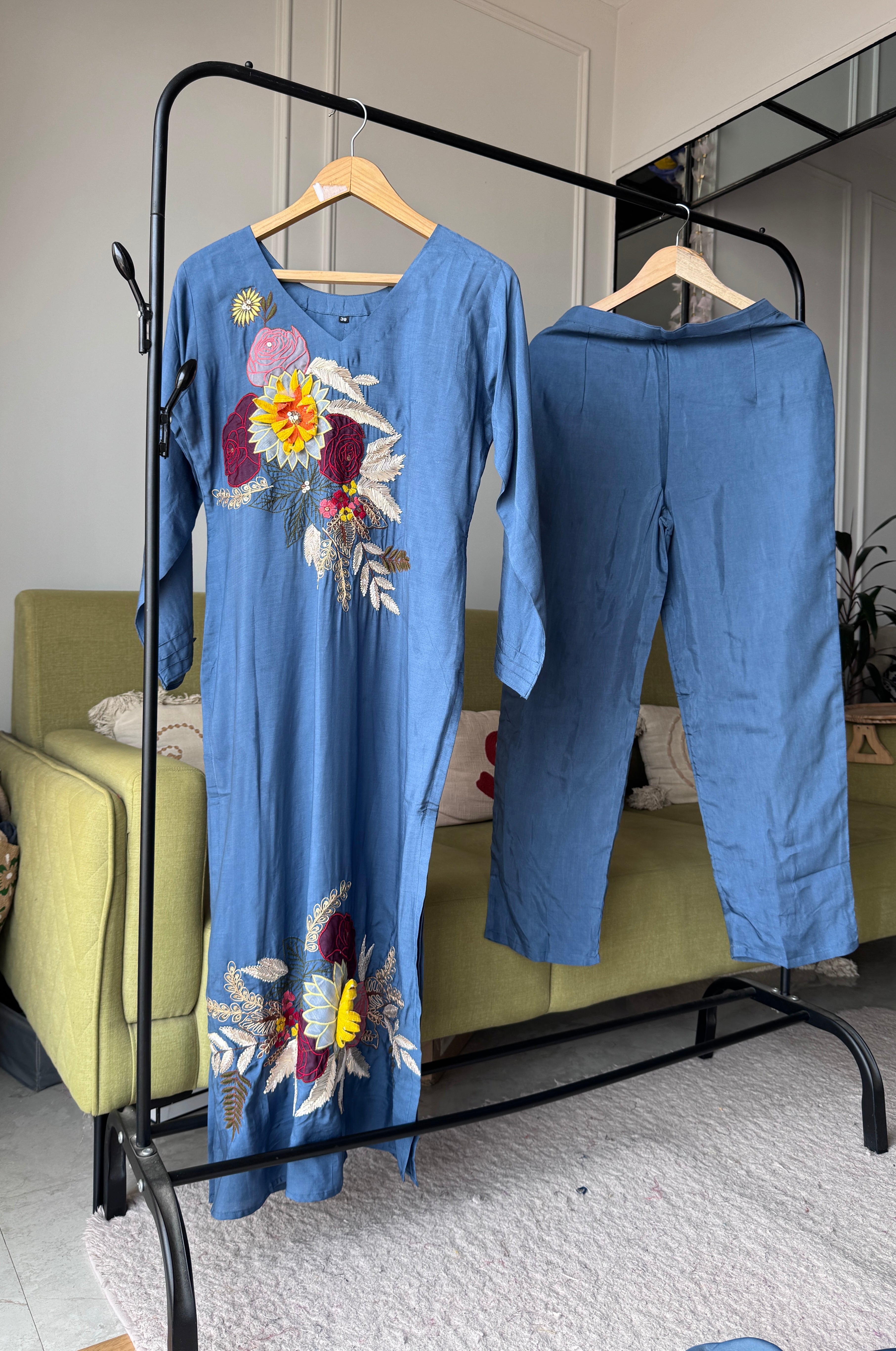 Janvi Embroided Dress- Blue