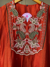 Rinki Handwork Mul Chanderi Dress- Rust