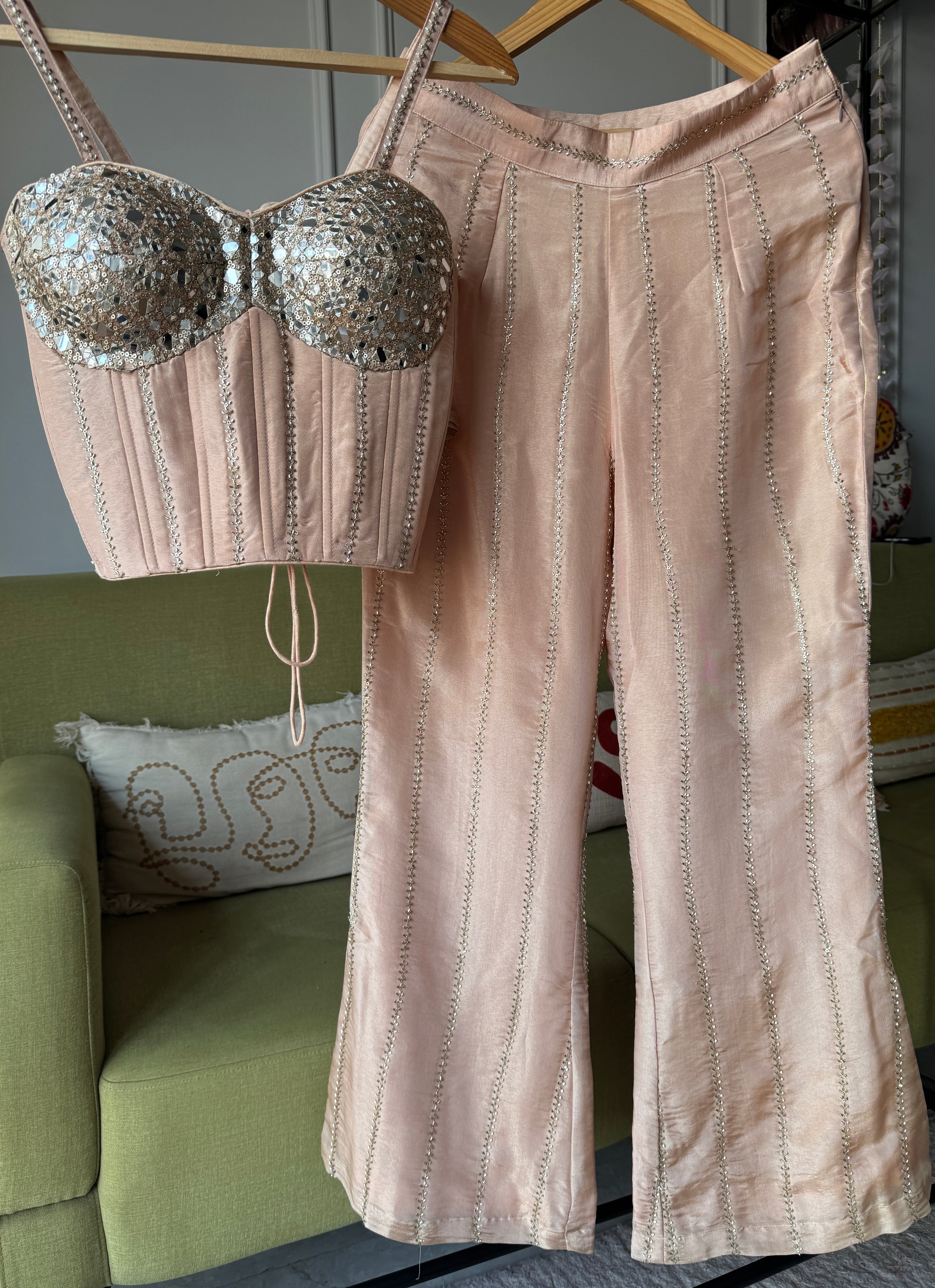 Dazzle Corset Top With Bell Bottoms Pants Full Handwork (Make to Order)