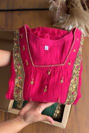Janki Box Neck Handwork Dress- Pink