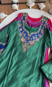 Moksha Mul Chanderi Handwork Dress- Green