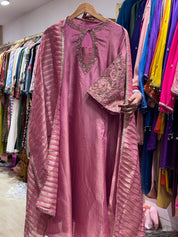 Kinjal Heavy Hand Zardosi Dress-Baby Pink