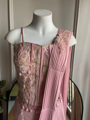 Baby pink corset Drape saree with designer hand embroidered