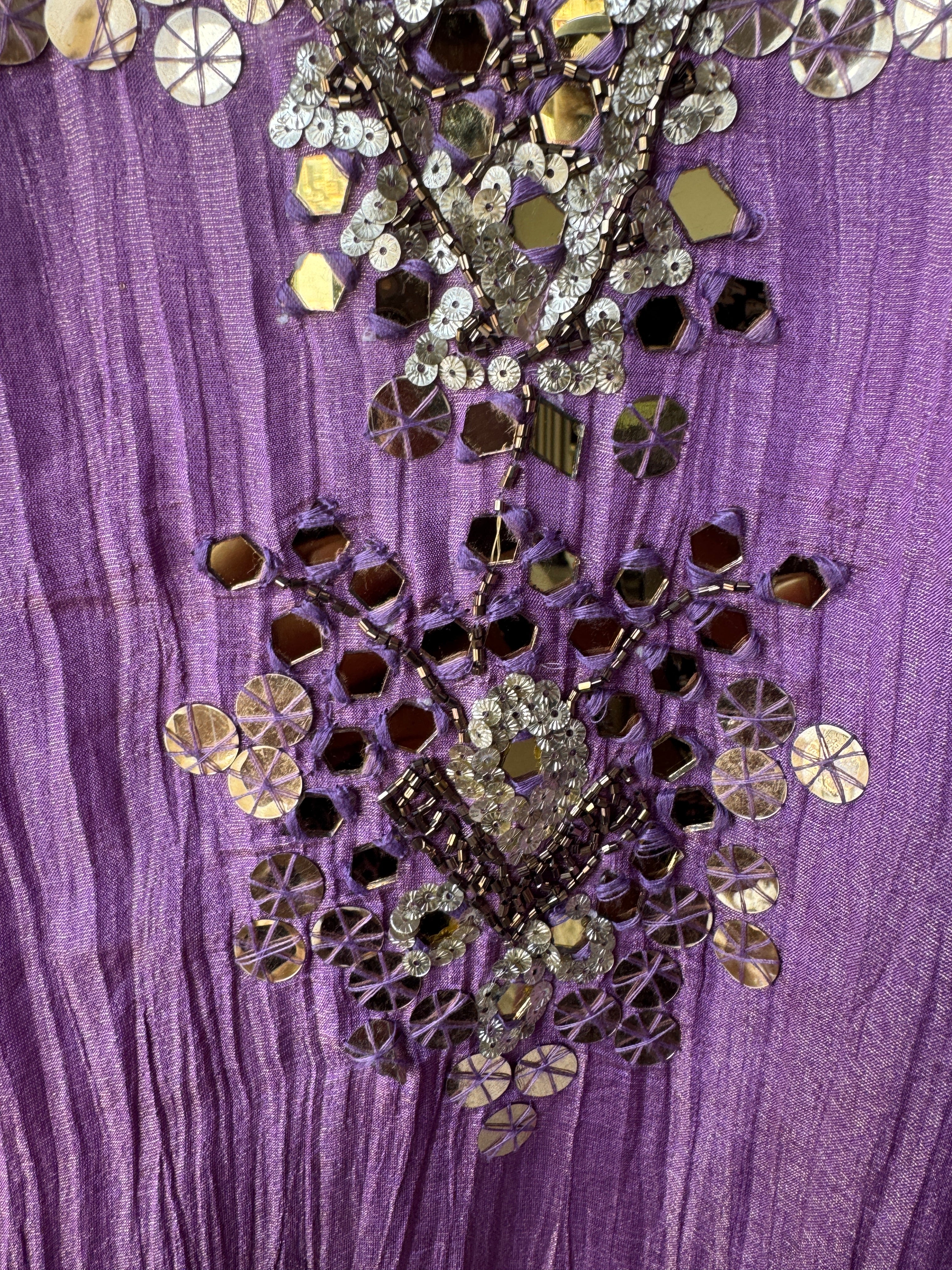 Shama Mirror Work Tissue Shimmer Kurta With Inner And Pants