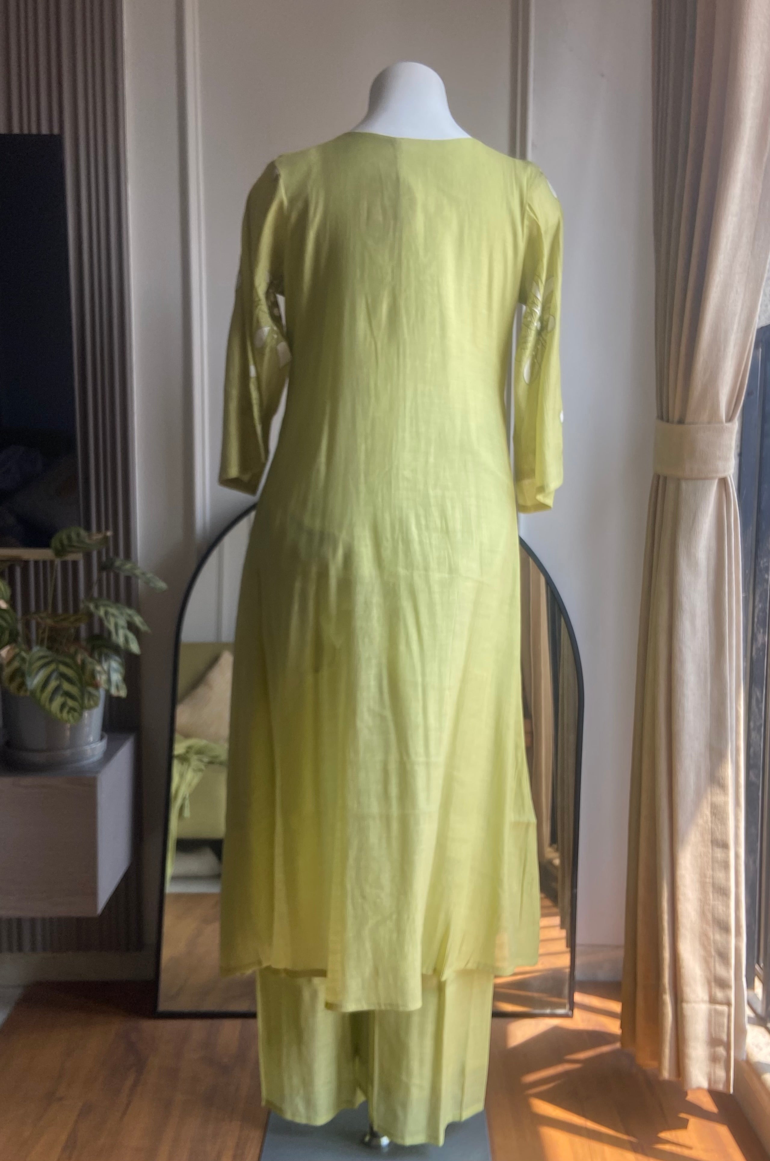Yana floral kurta plazo dress - bright lime yellow