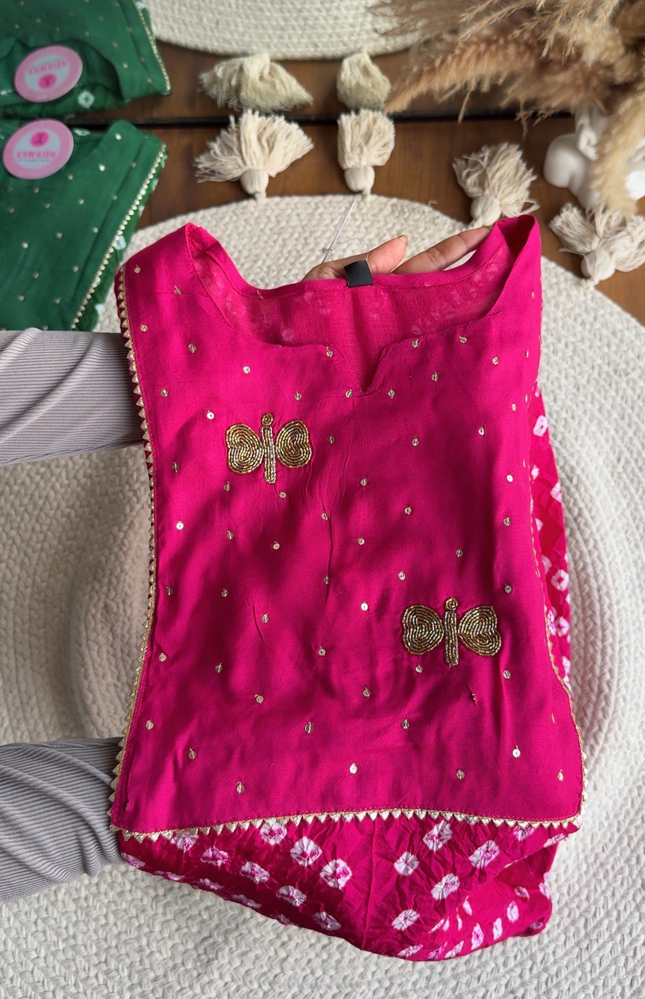 Shivani Bandhani farshi salwar coords- Rani Pink