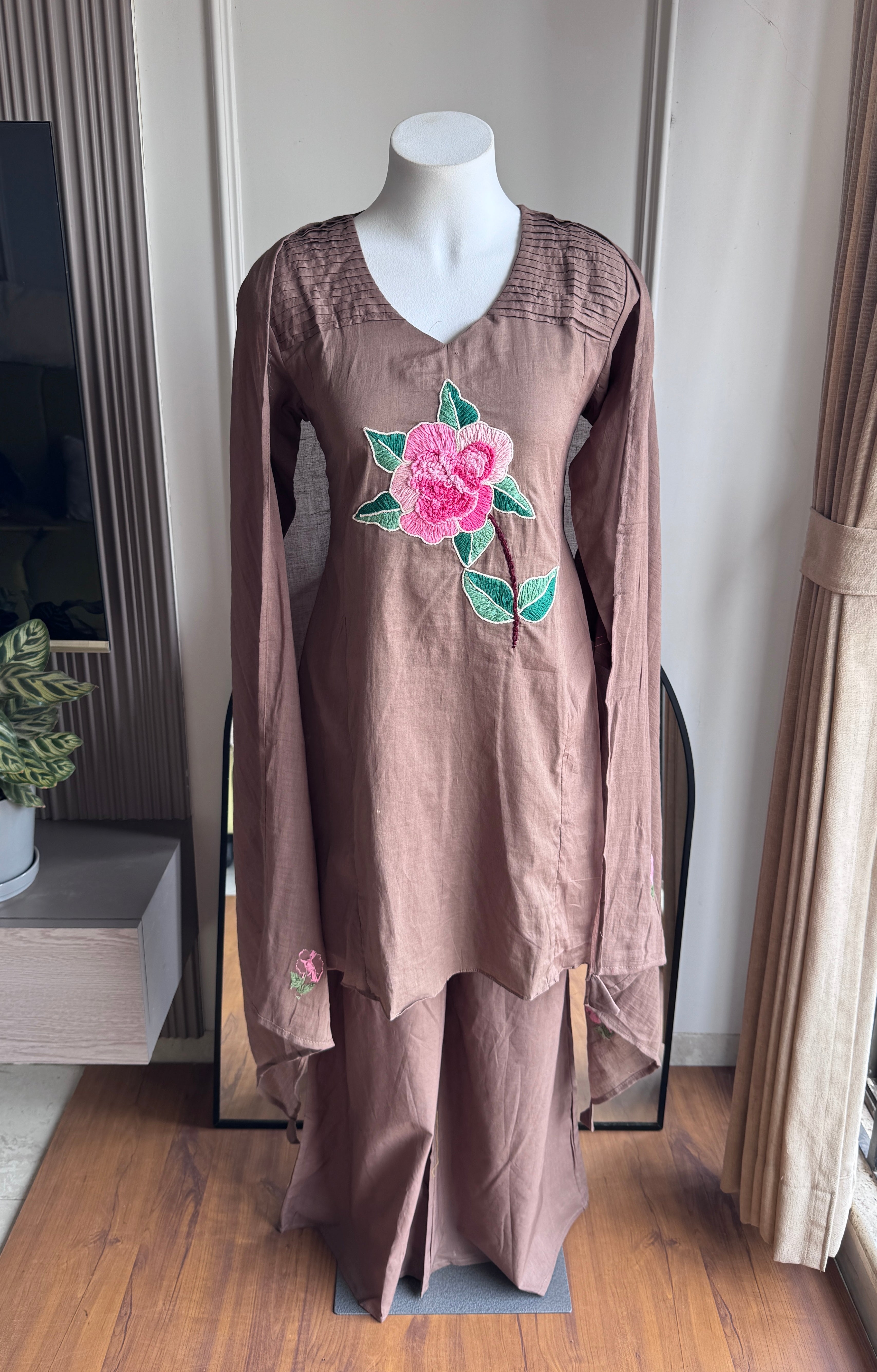 Ayushi Short kurta Embroided Dress -Brown