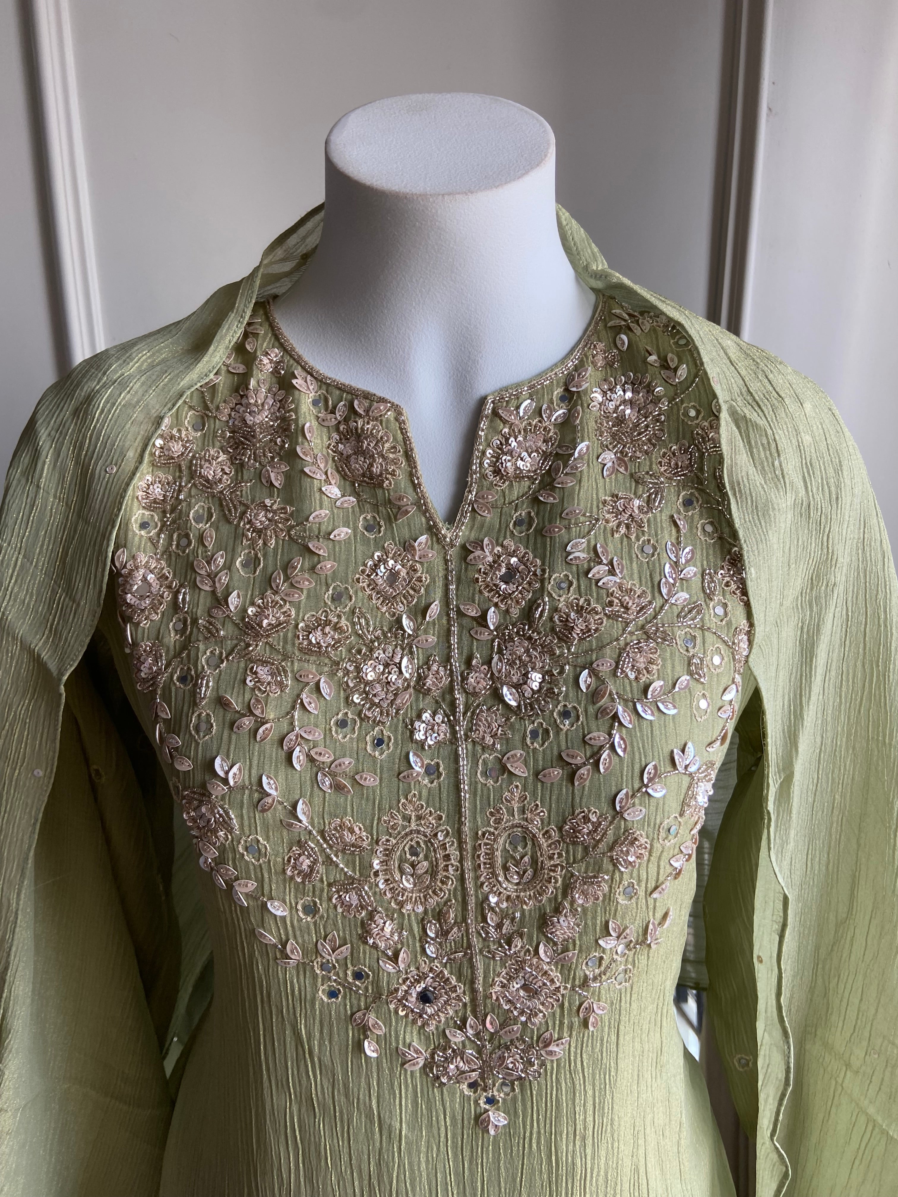 Shakti Handwork Dress- Dusty Green