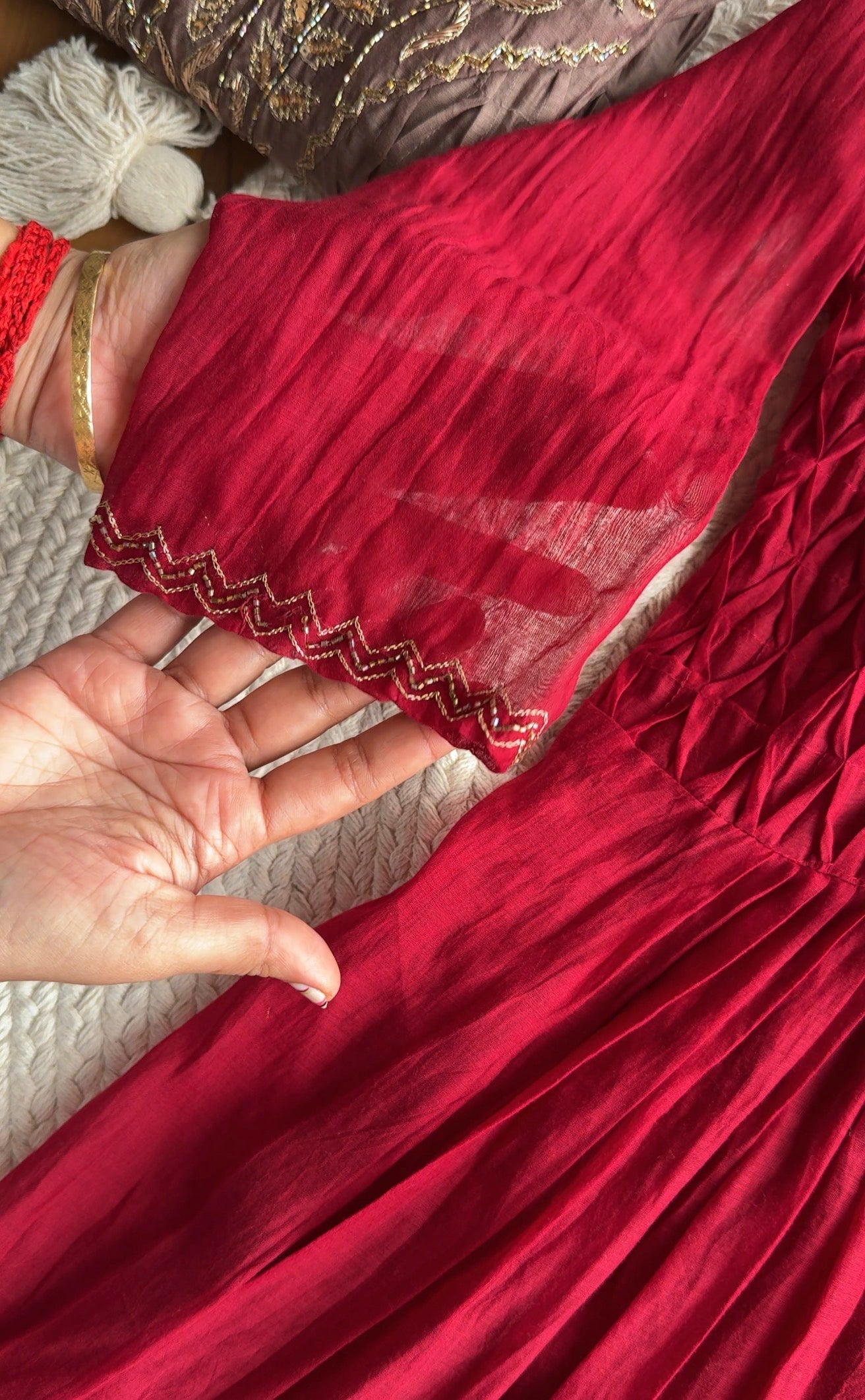 Sanjana Mul Chanderi Handwork Anarkali - Maroon