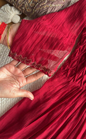 Sanjana Mul Chanderi Handwork Anarkali - Maroon