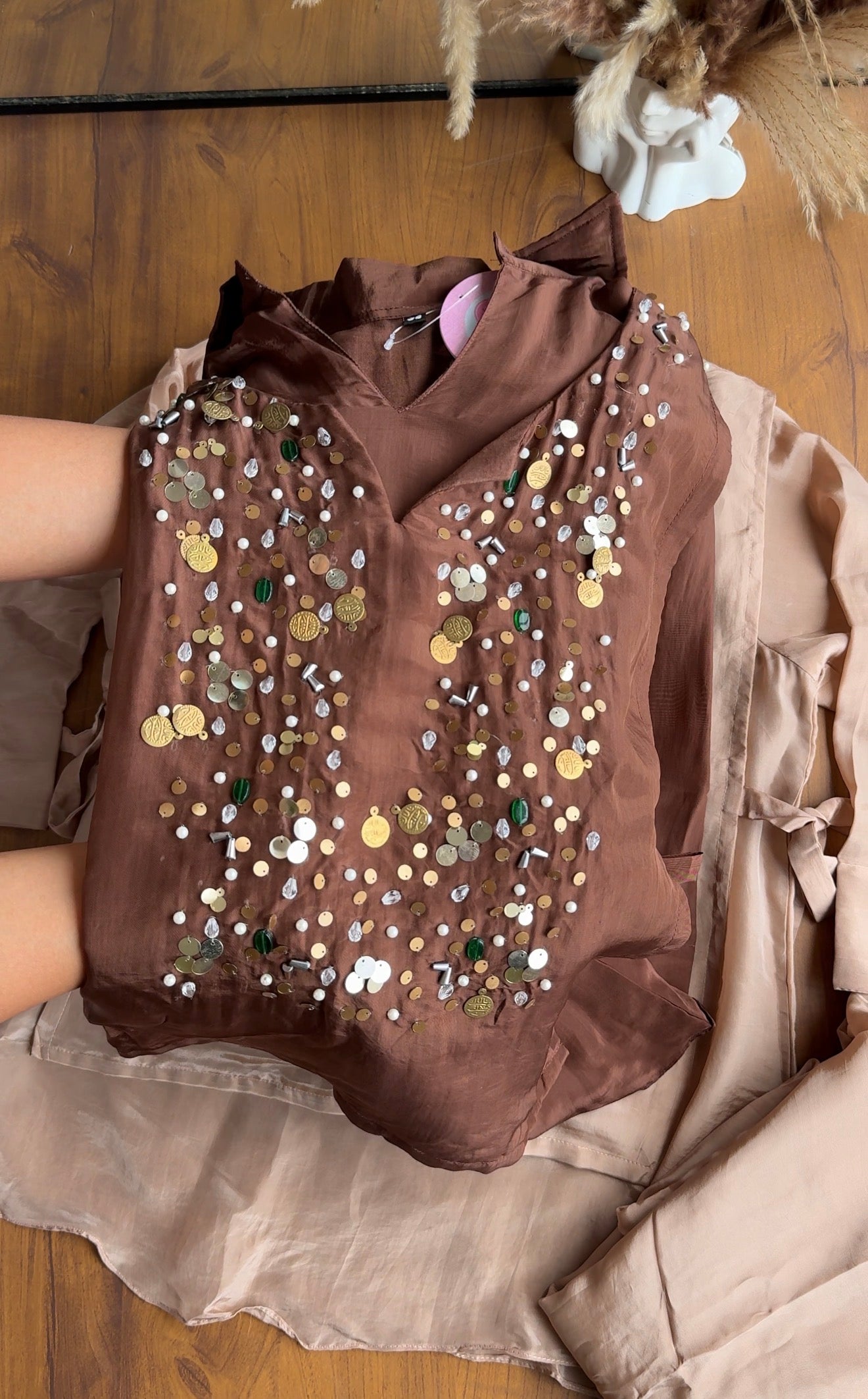 Vani Silk Coord Set- Brown