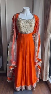 Gita Zari Work Gown Set- Orange