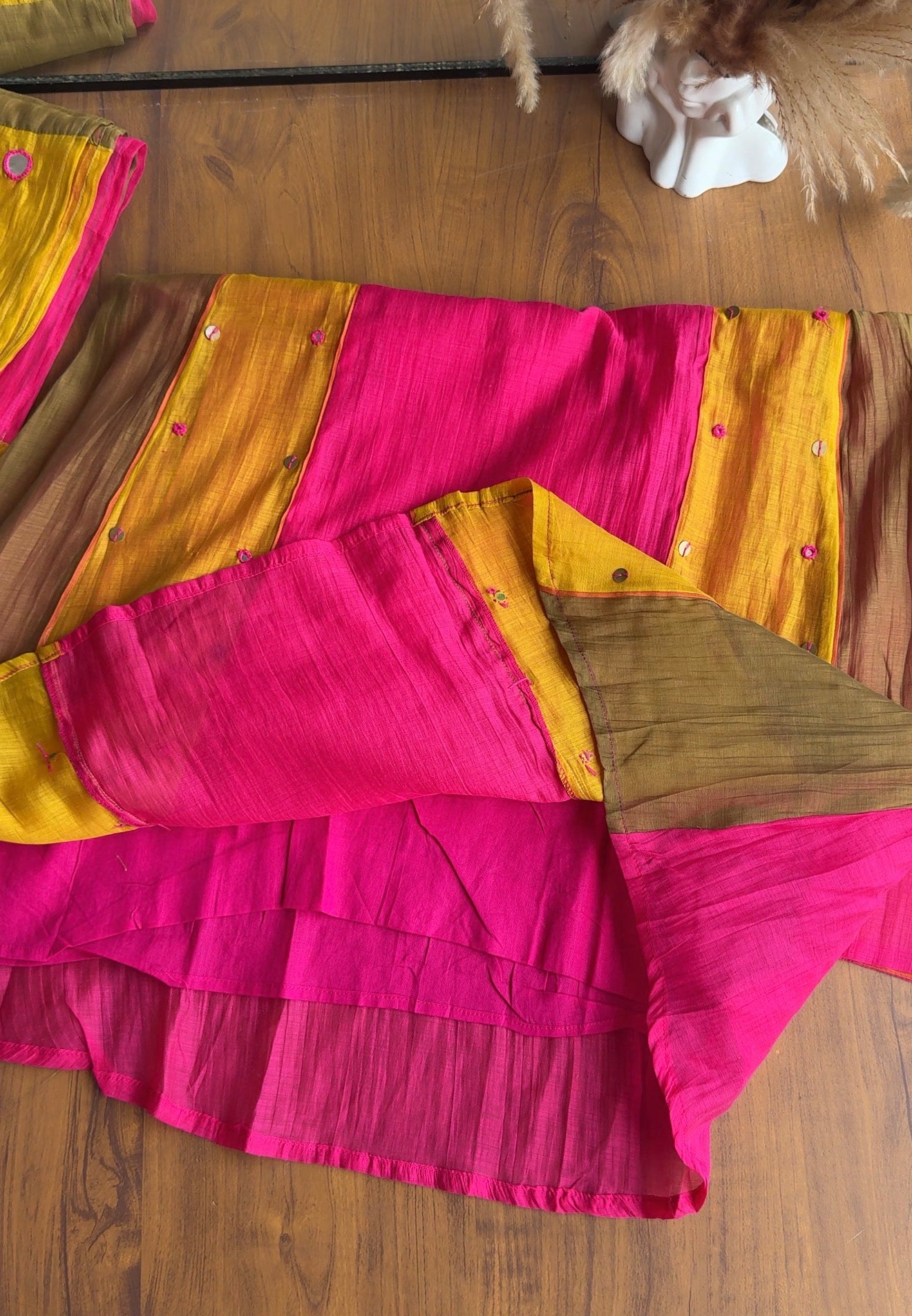 Dhwani Multicolour Kali Mul Chanderi Dress-Pink
