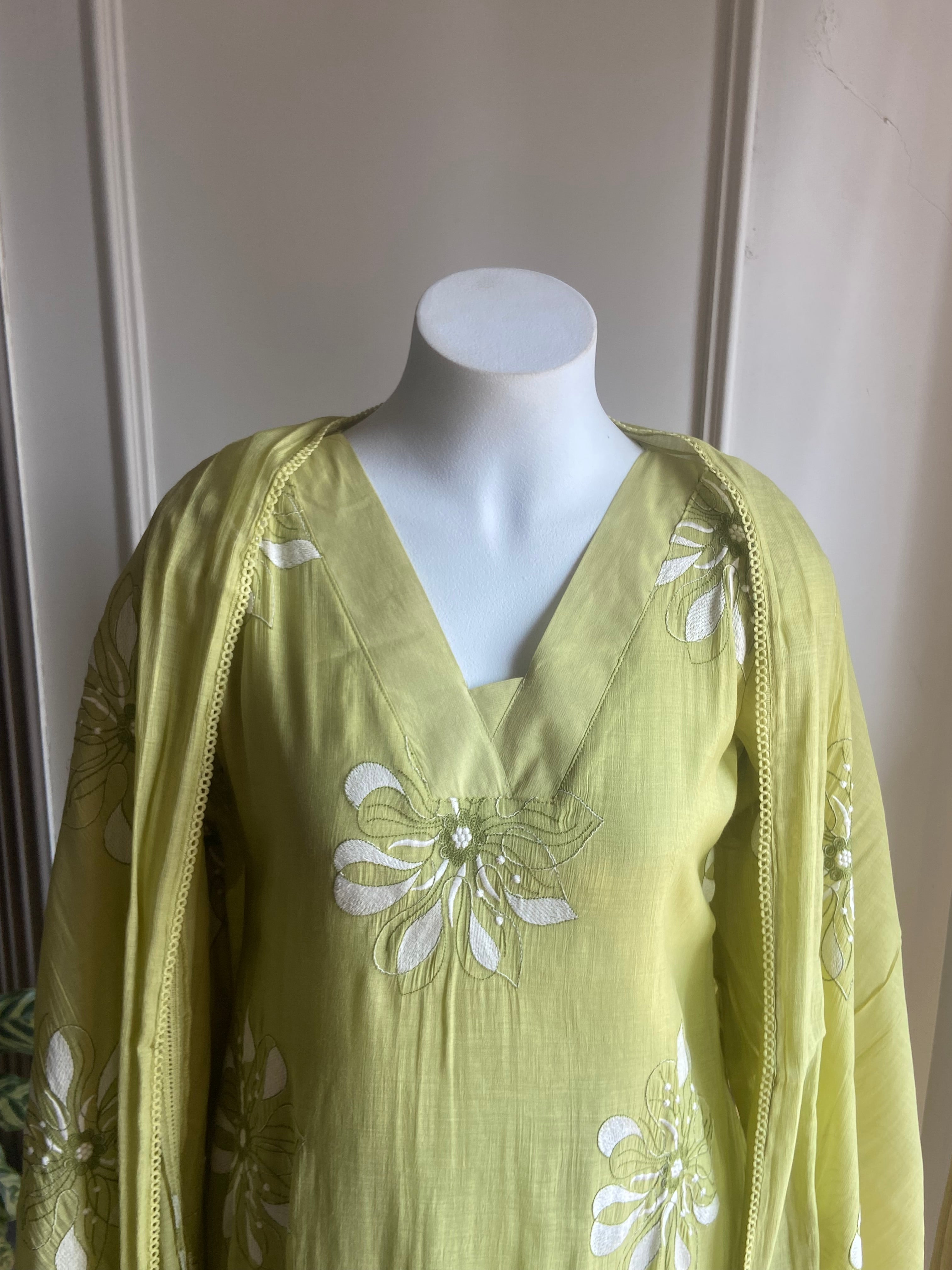 Yana floral kurta plazo dress - bright lime yellow