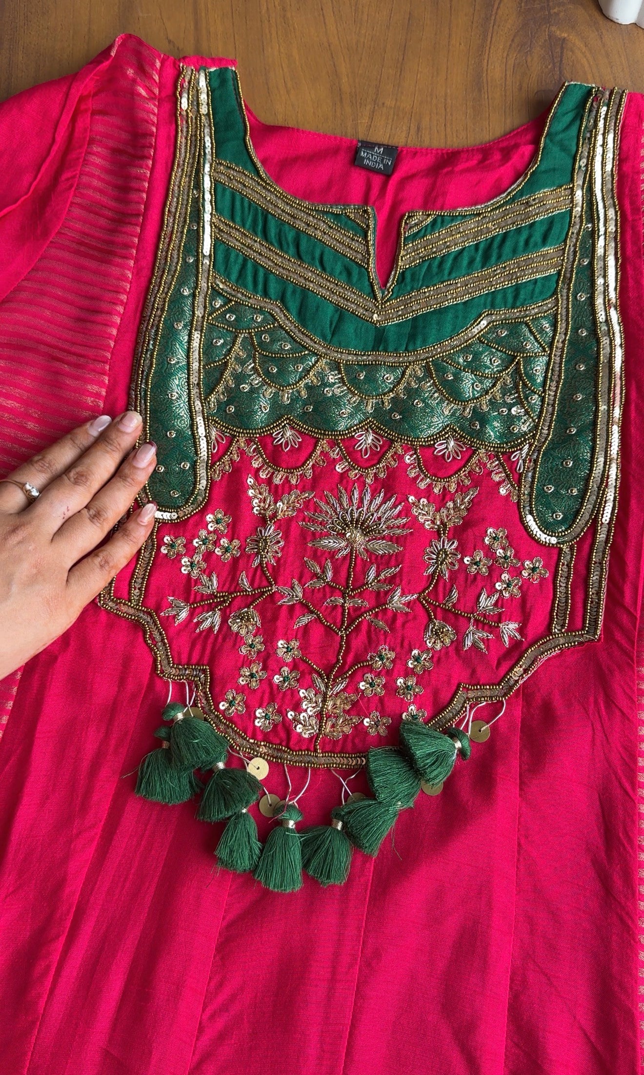 Shanaya Handwork Mul Chanderi With Tissue Stripe Dress- Pink