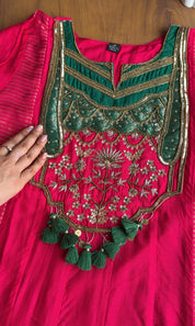 Shanaya Handwork Mul Chanderi With Tissue Stripe Dress- Pink