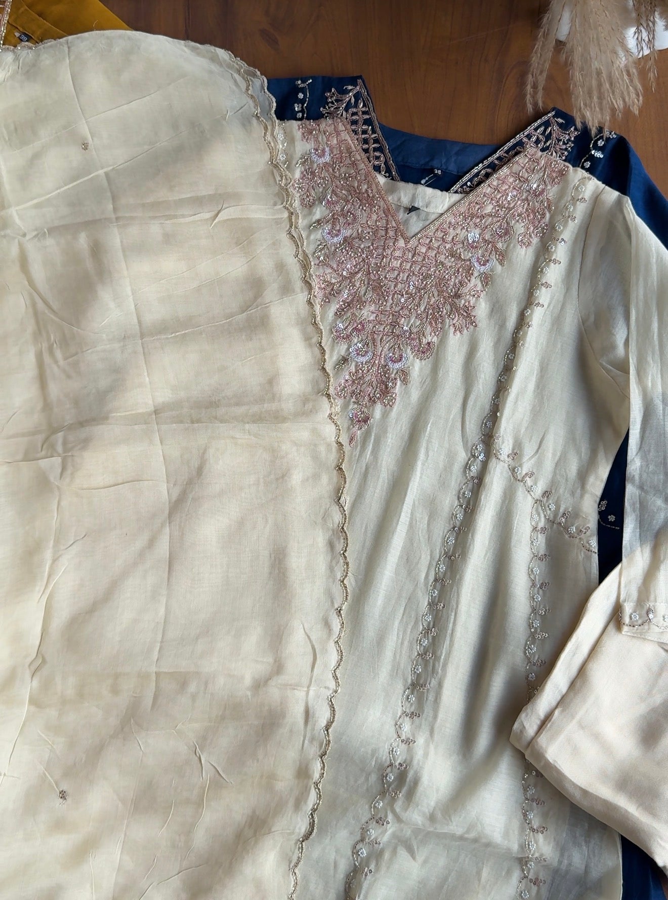 Jiya Handwork Aline Mul Chanderi Dress- White