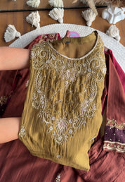 Shama Hand  Zardoshi Aline Dress- Mehndi Green
