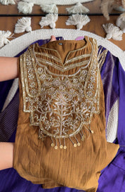 Simran Hand Zardosi Tissue And Mul Chanderi Aline Dress- Mehndi Green