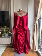 Anushka pure jardozi hand work short kaftan with dhoti- blood red