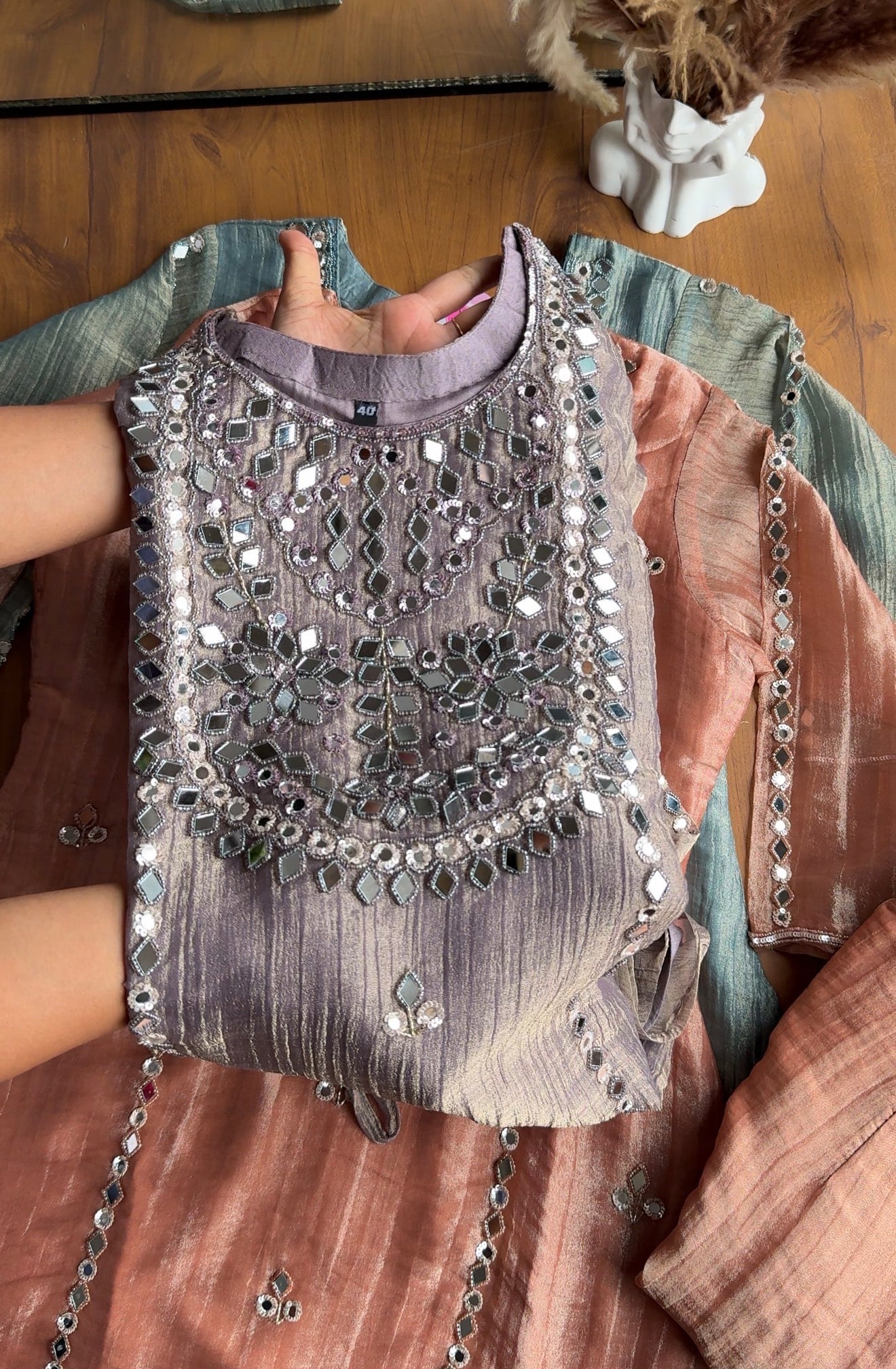Jasmine Mirror Work Short Kurta Dress- Lavender