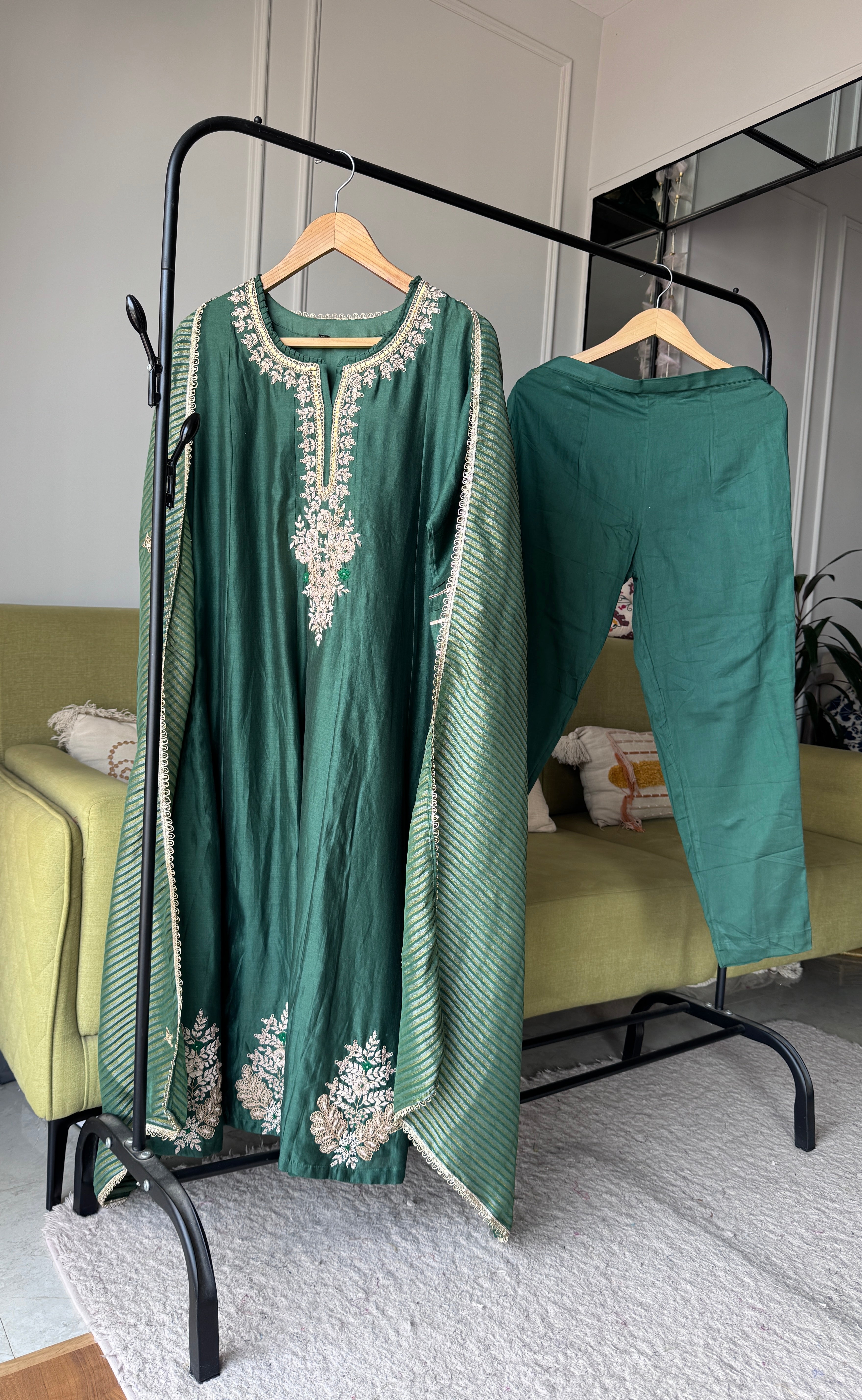 Pavithra Handwork Anarkali Dress- Green