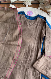 Sneha V Neck Mul Chanderi Dress- Charcol Grey