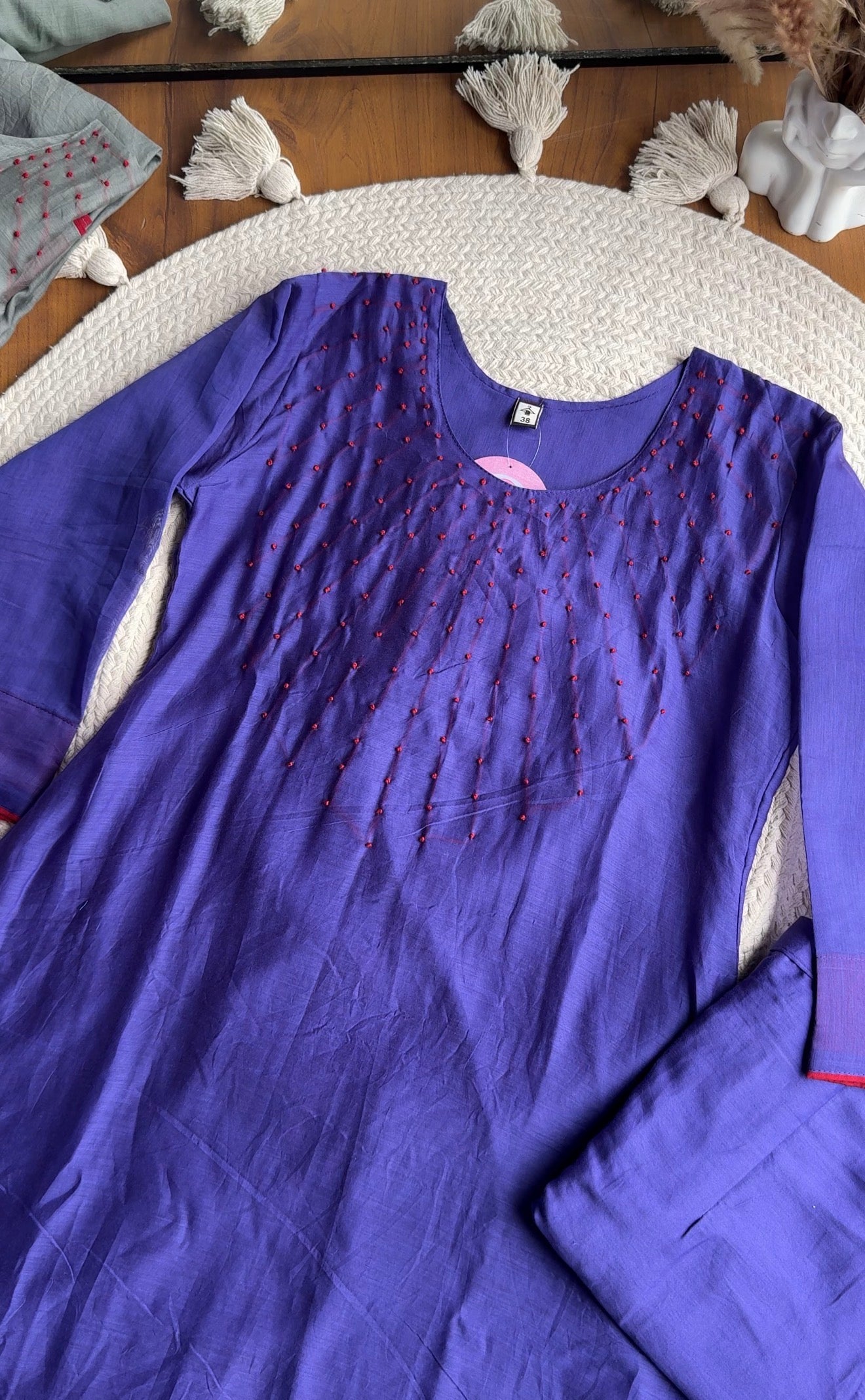 Shama Knot Work Mul Chanderi Dress- Purple💙