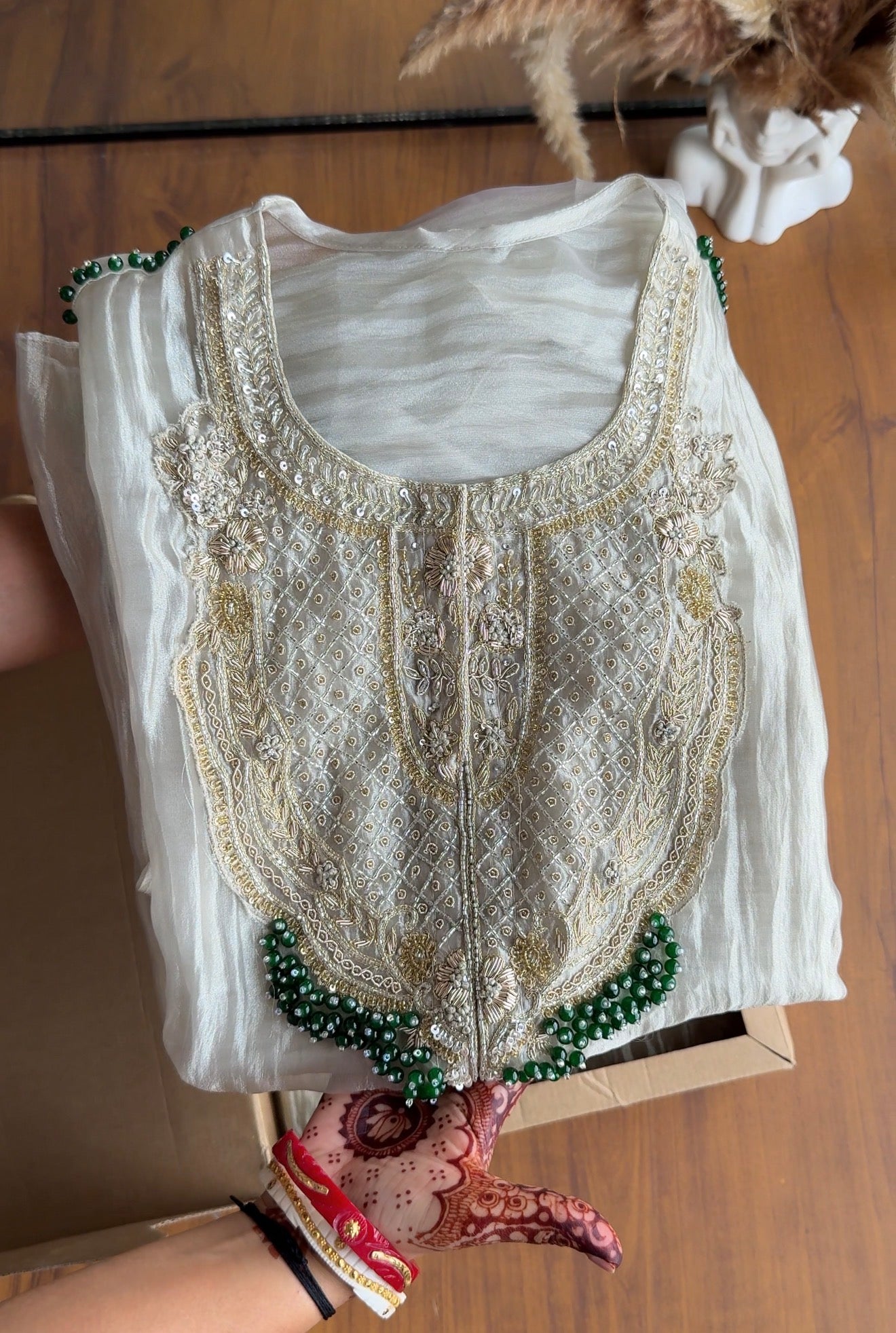 Naksh Short Kaftan With Palazzo Coords-Champgne