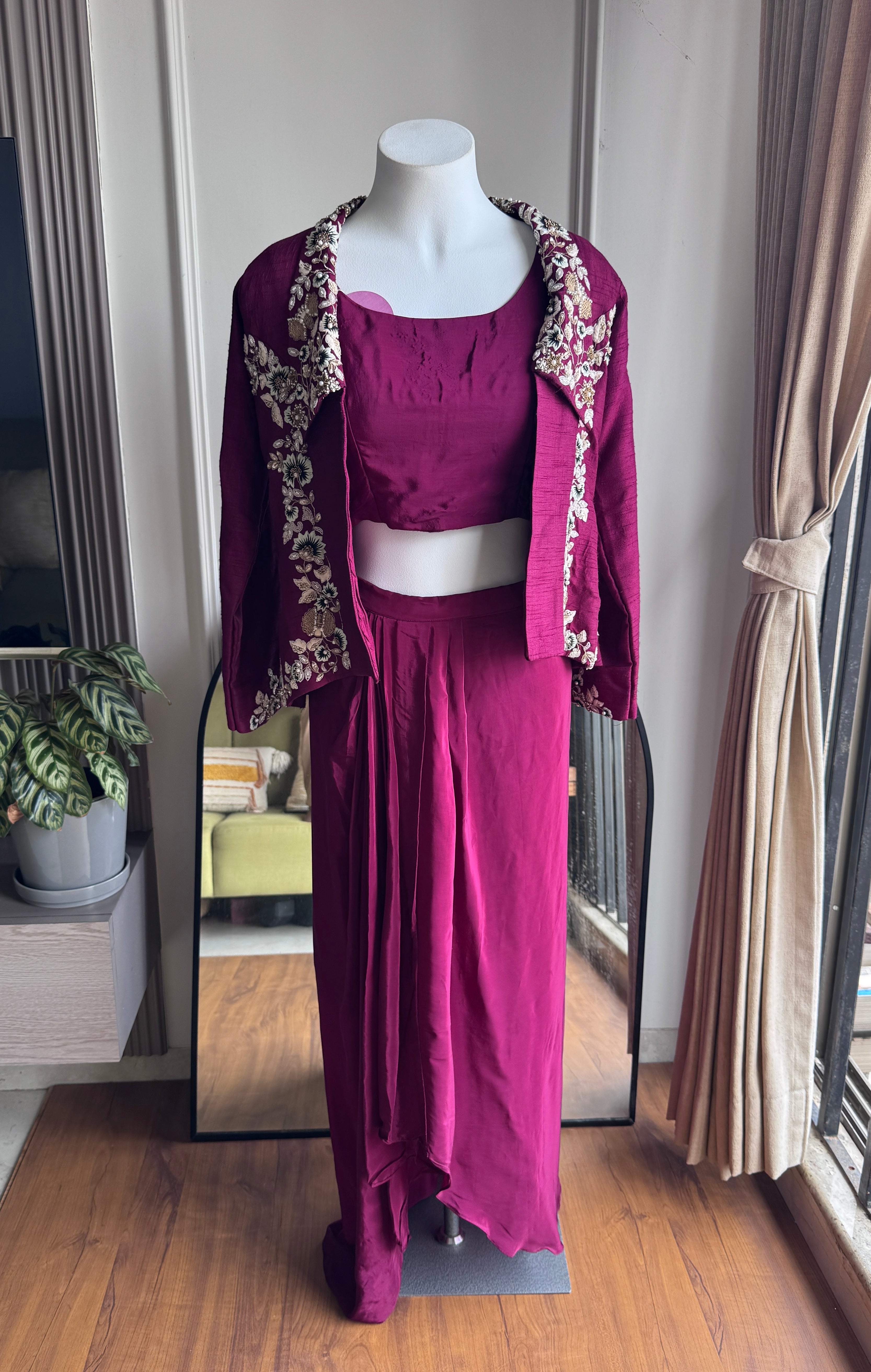 Kirti Handwork Skirt With Jacket Style - Maroon