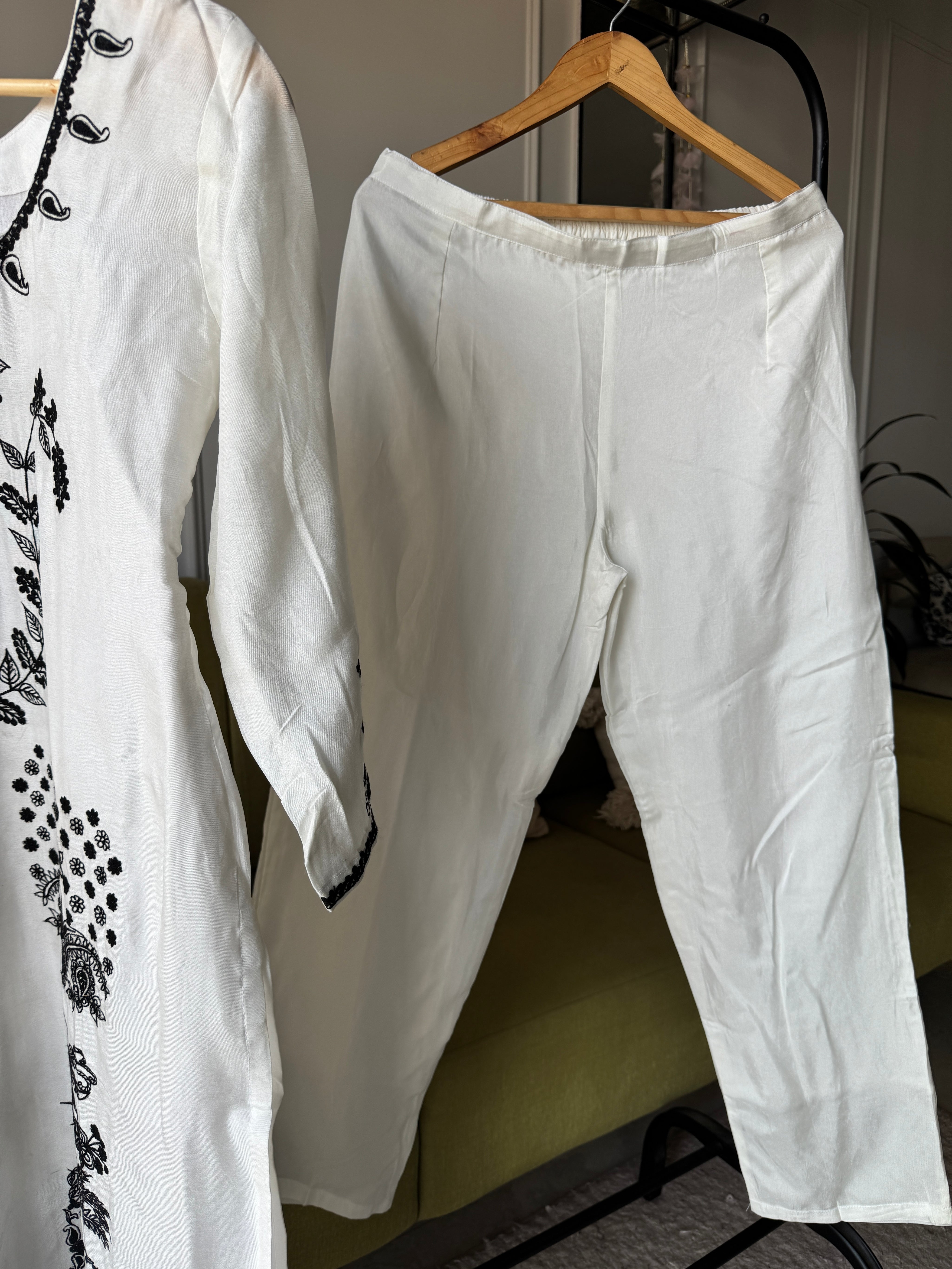 Urvi Russian Silk Embroided Dress- White