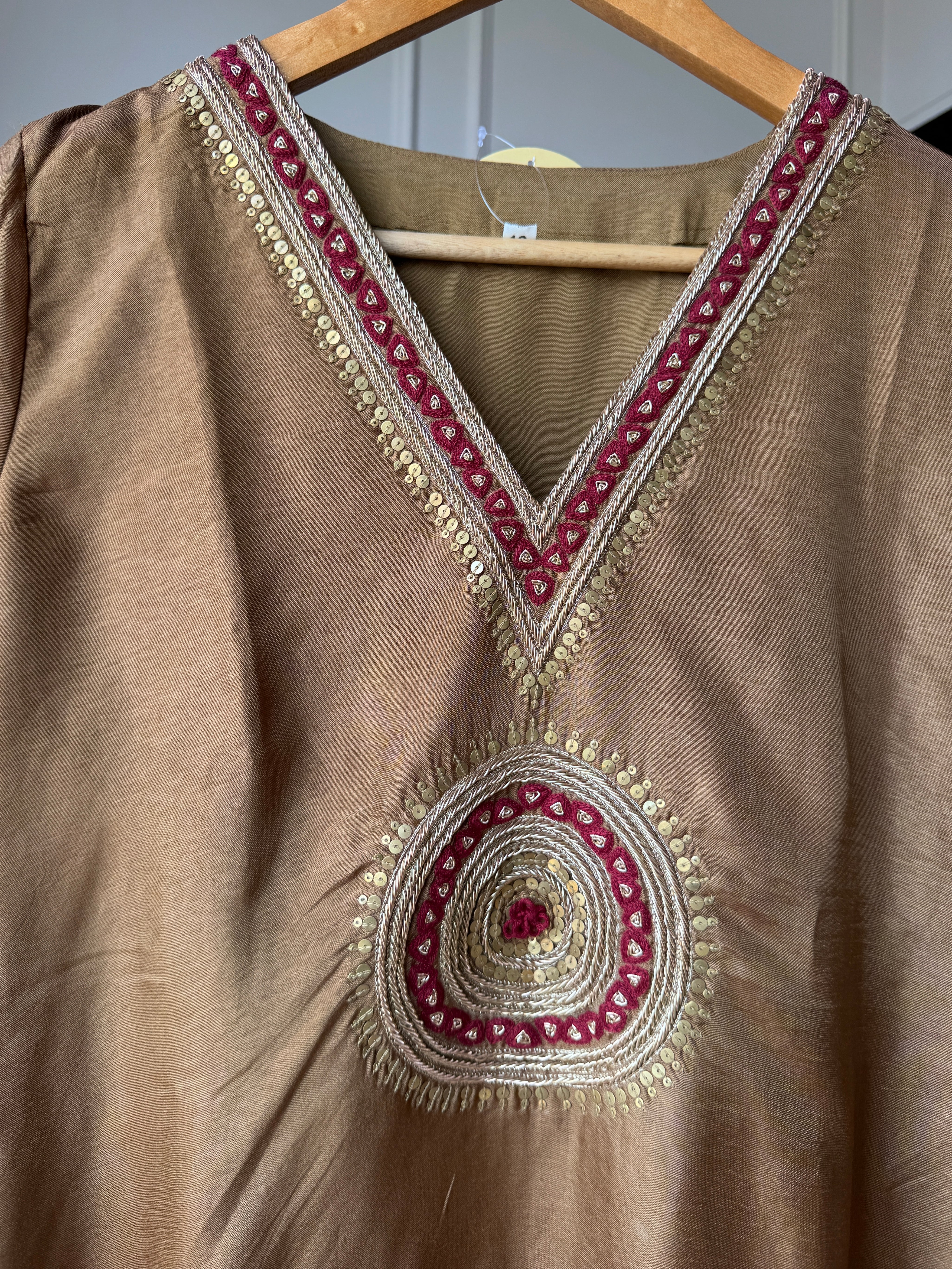 Raveena Embroided Tulip Pant Coord Set- Brown