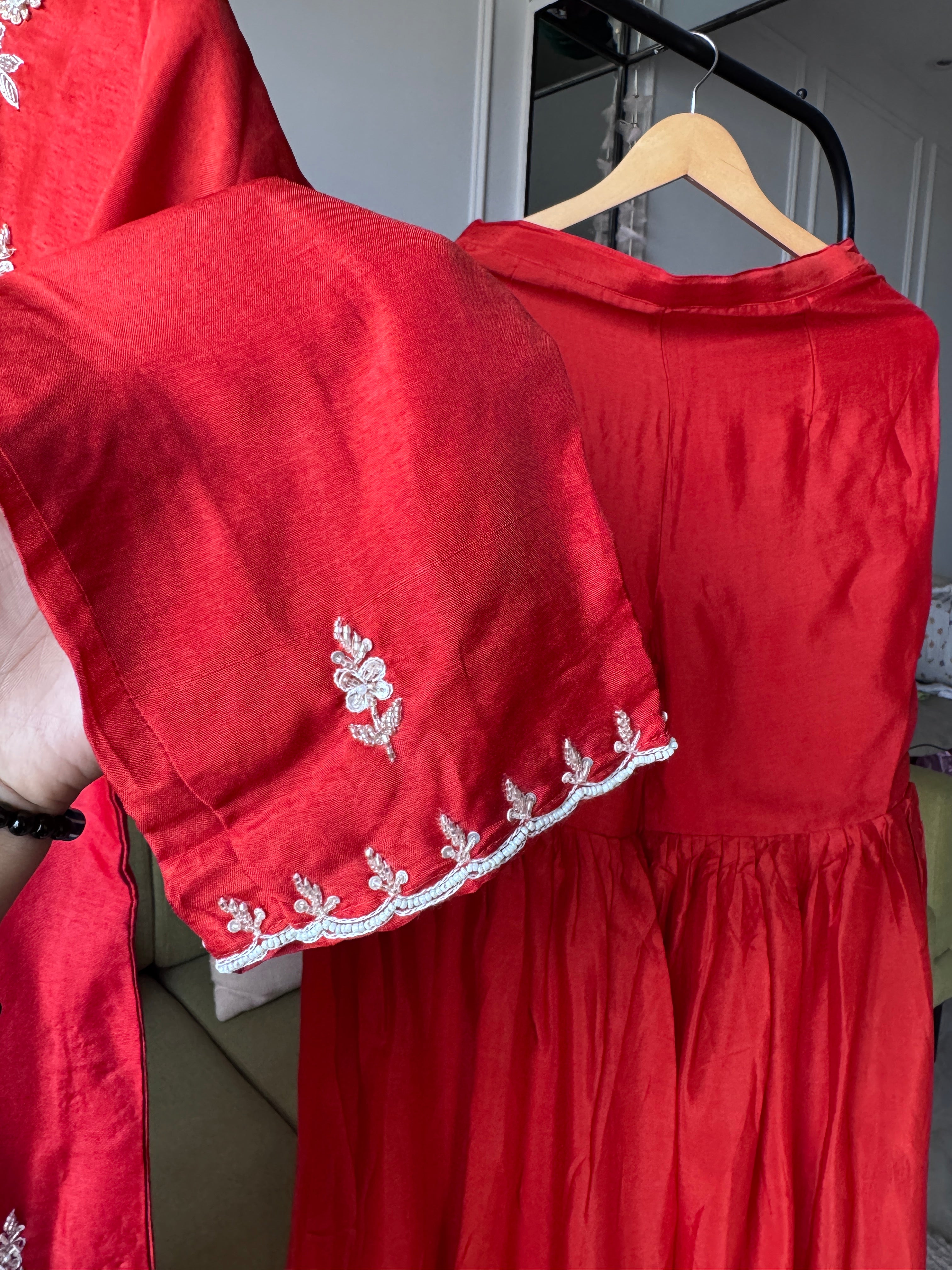 Rajvi Handwork Short Kurta With Plazzo Set-Rust