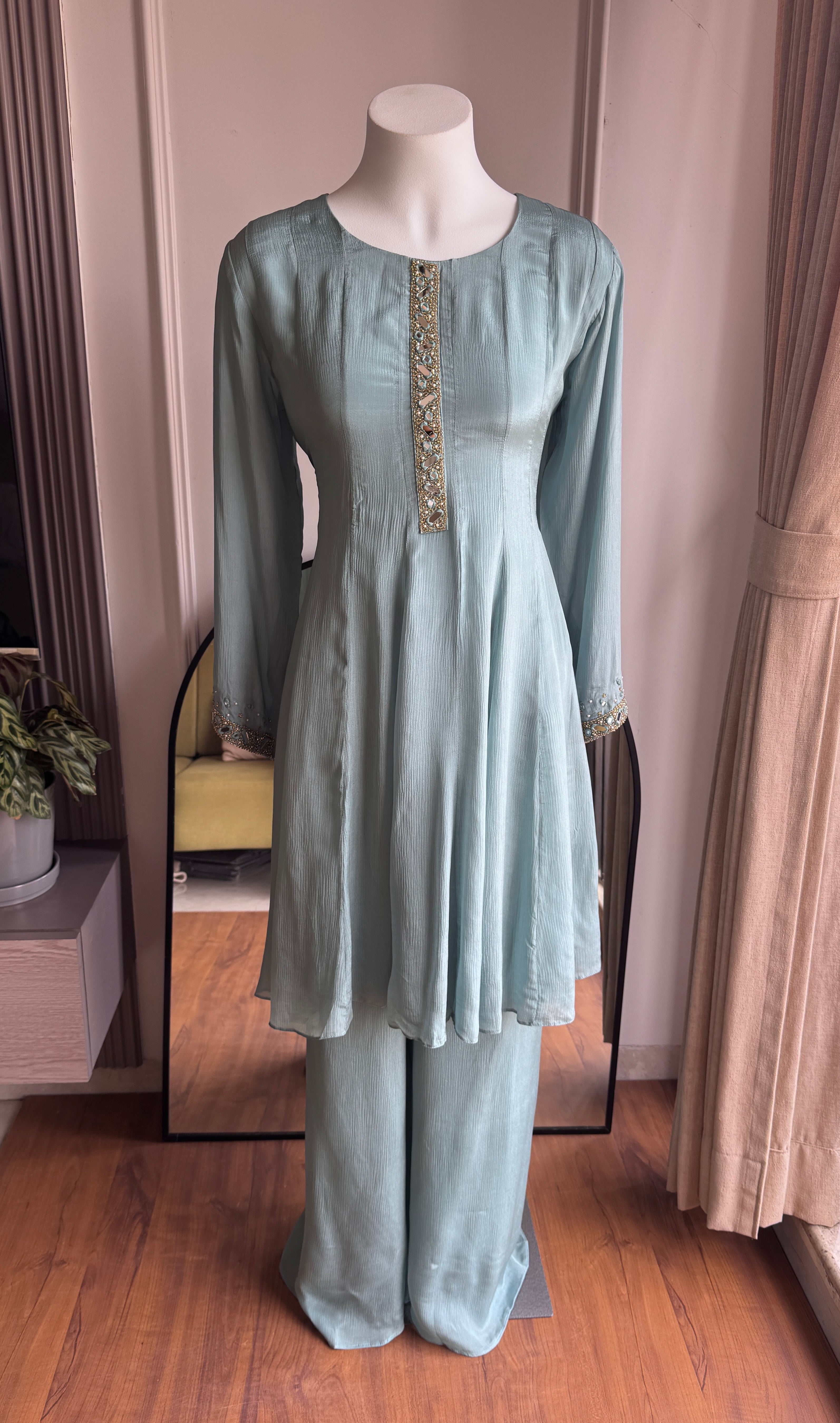 Rupali Handwork Plazzo Dress- Dusty Blue (Make to Order)