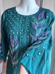 Ruchi Embroided Mirror Work Dress- Teal Blue