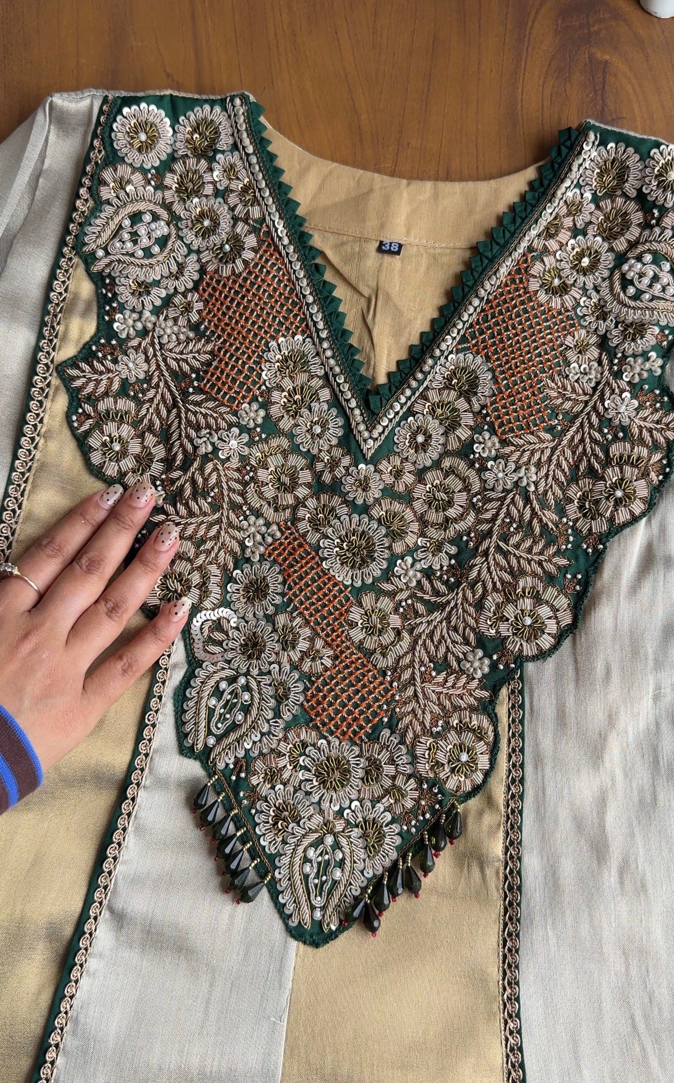 Radhika Zardoshi Dual Tone Anarkali Dress-Green