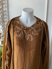 Lina Handwork Mul Chanderi Dress- Mehndi Green