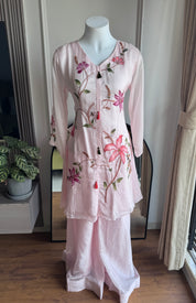 Sandhya Embroided Short Kurta With Farshi Pant Coord Set- Baby Pink (Make to Order)