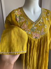 Lavnya Mul Chanderi  Hand work Dress- Yellow