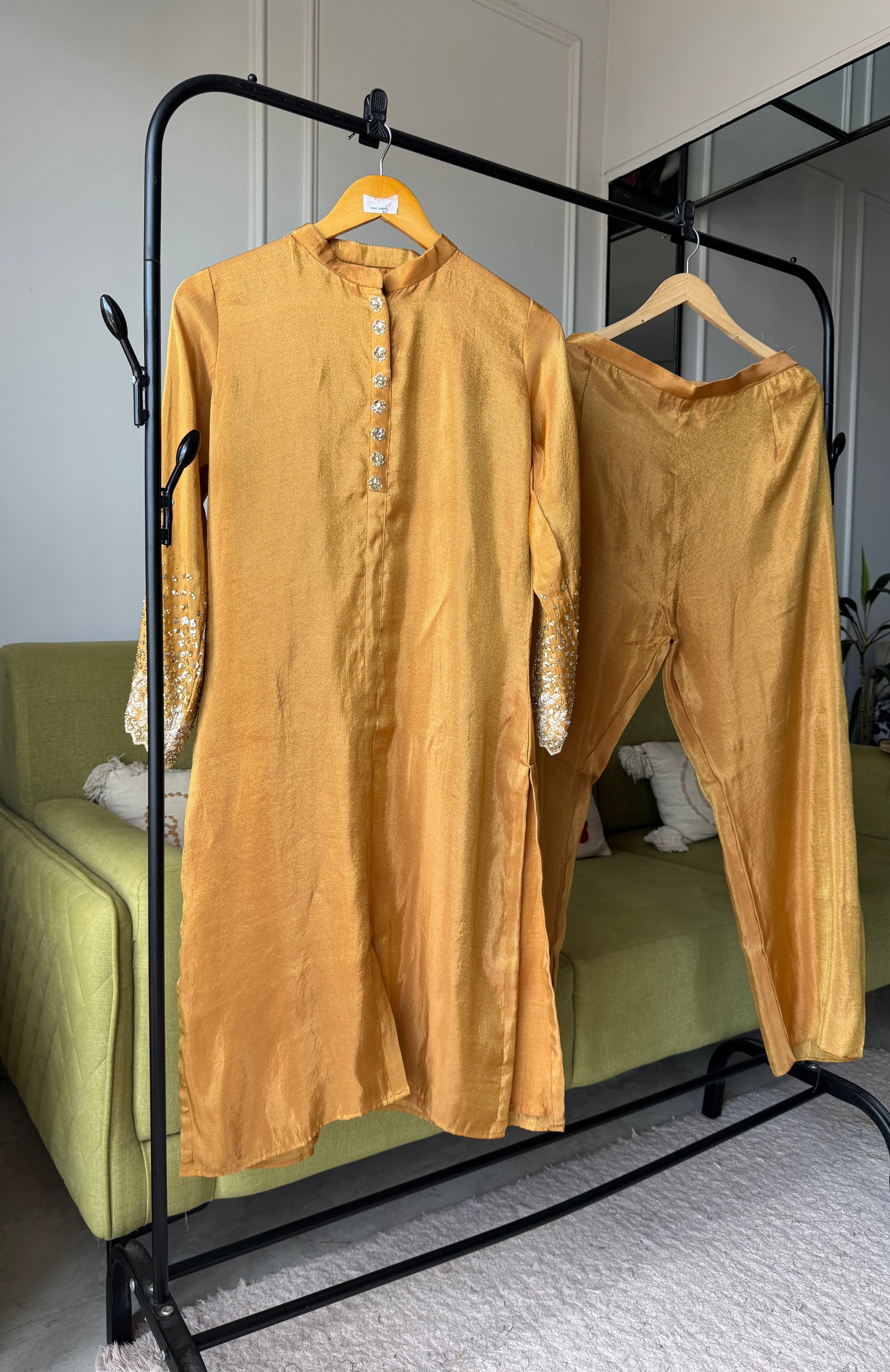 Kalpna Sequin Work Tissue Aline Kurta And Plazzo Set